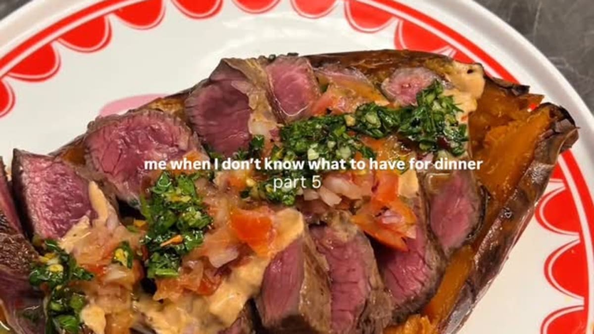 Loaded Sweet Potato with Chipotle Steak and Chimichurri