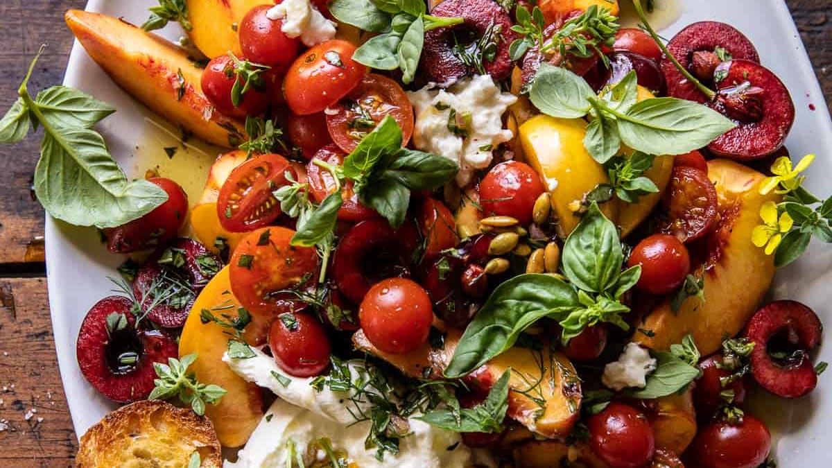 Tomato, Peach, and Burrata Salad
