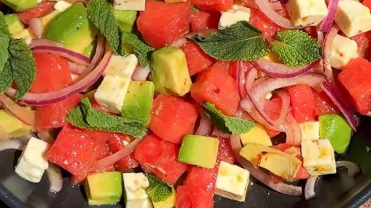 Watermelon Salad with Feta and Avocado
