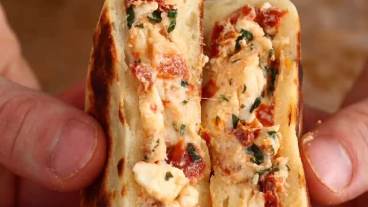 Tomato, Mozzarella & Basil Stuffed Flatbread