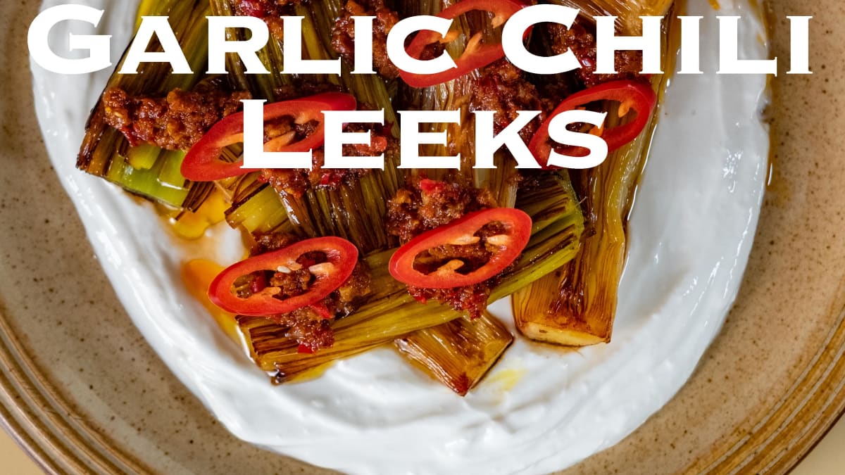 Leeks with Chili Garlic Chutney and Lemon Yogurt