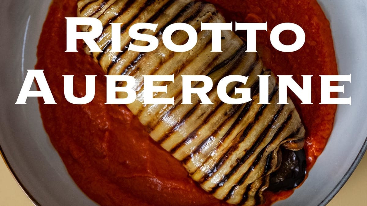 Smoky Aubergine Risotto with Lemon and Tomato Sauce