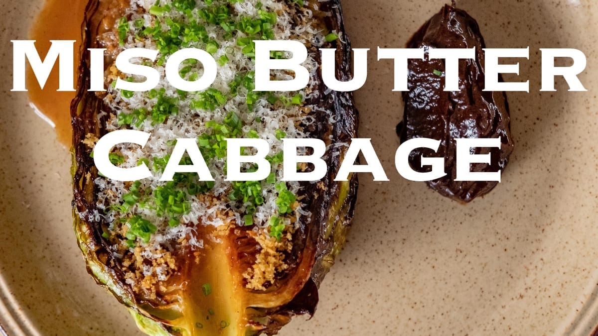 Miso Butter Cabbage with Black Garlic Puree