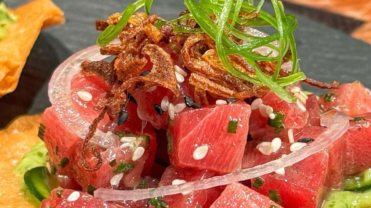 Tuna Tostadas with Fire‑Roasted Tomatillo Salsa