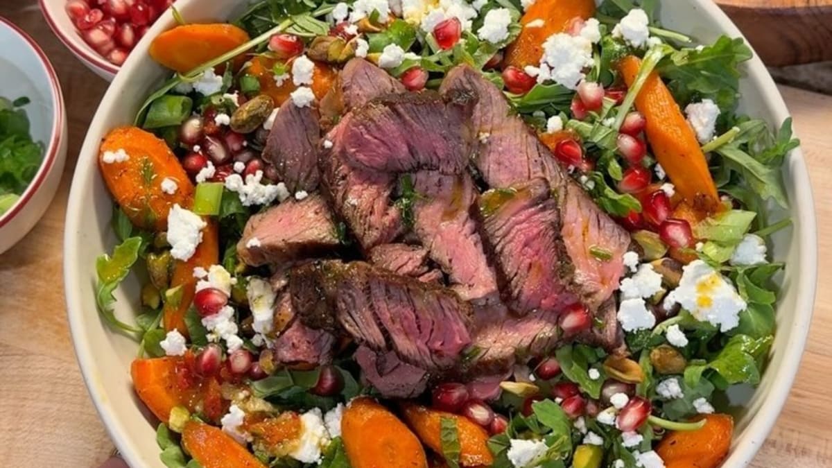 Steak Salad Sunday Part 38: Roasted Carrot Steak Salad with Calabrian Chili Vinaigrette