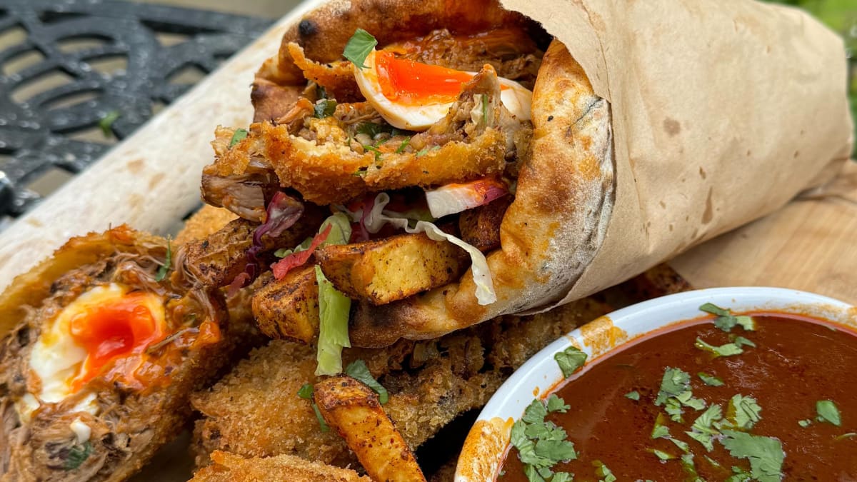 Birria Scotch Egg Gyros