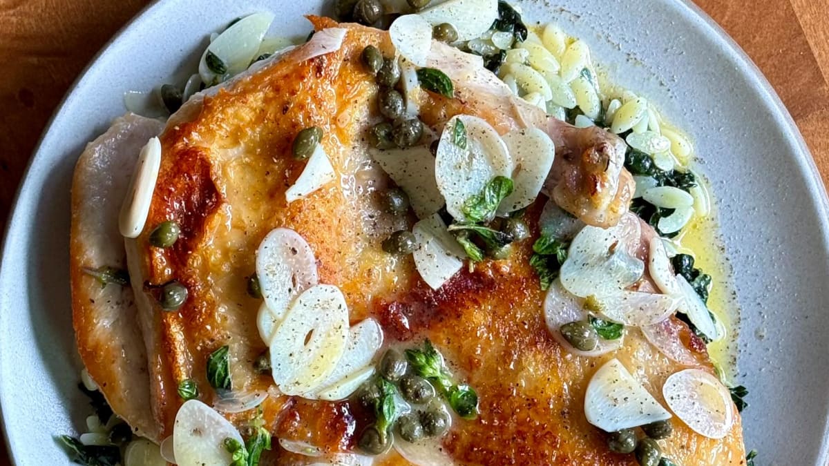 Chicken Piccata with Kale and Orzo
