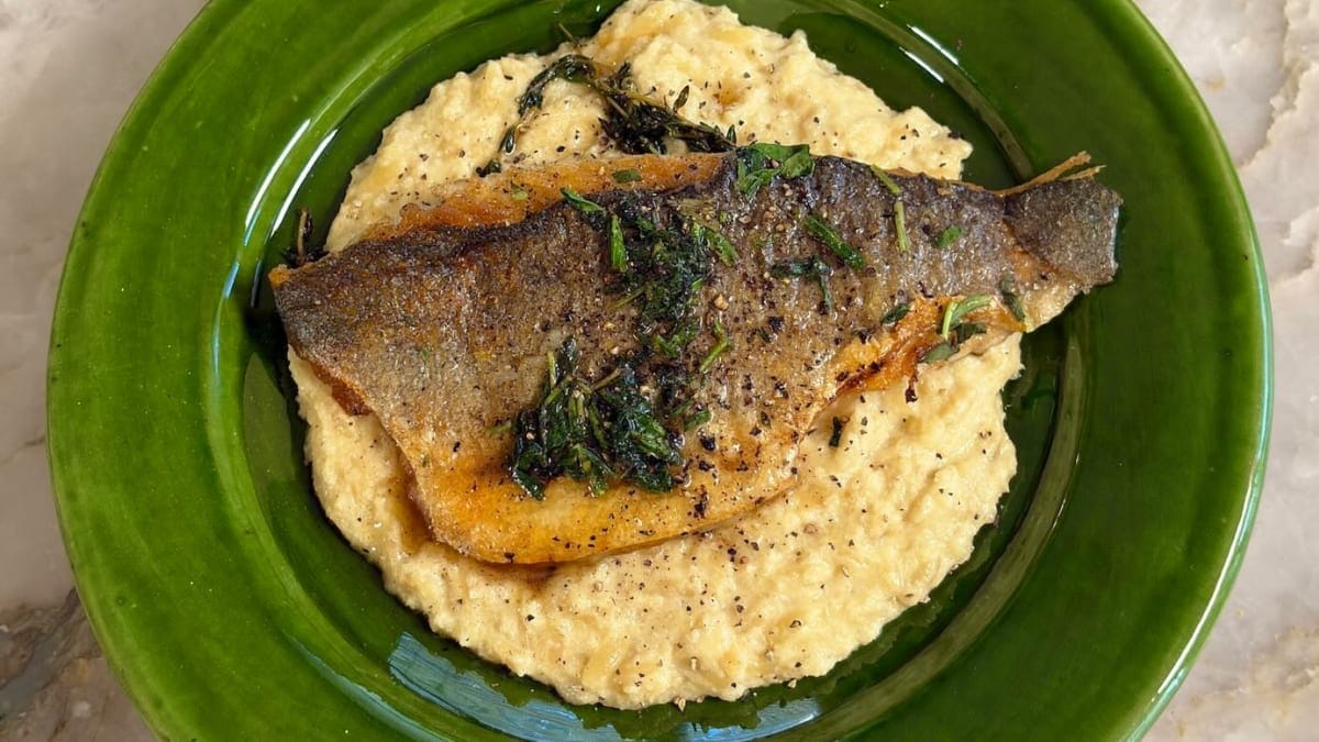 Cauliflower Orzo with Sea Bass