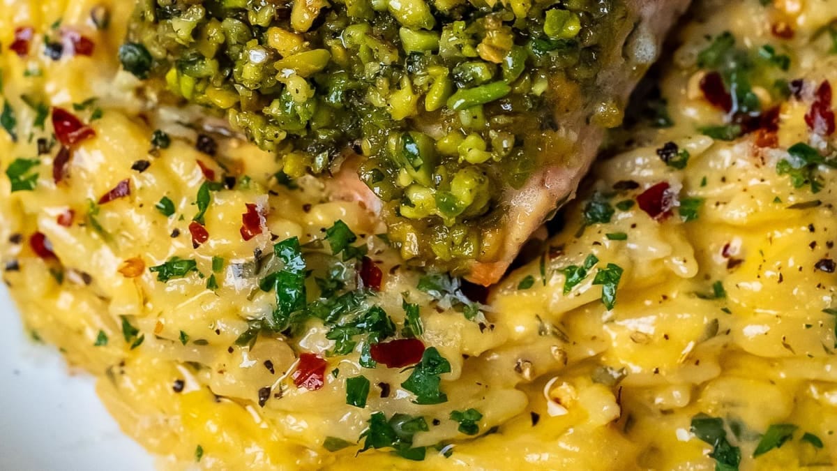 Creamy Lemon Orzo with Pistachio‑Crusted Salmon