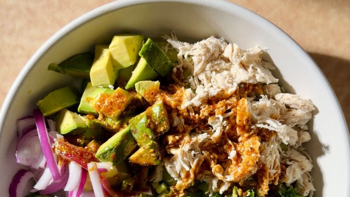 Chicken Cucumber Salad with Tahini Chili Oil Dressing