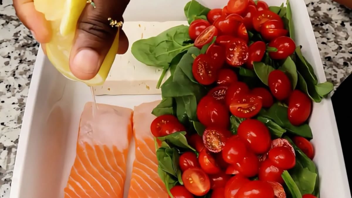 Feta Baked Salmon Pasta