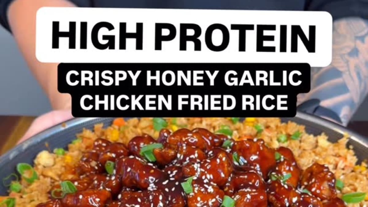 High Protein Crispy Honey Garlic Chicken Fried Rice