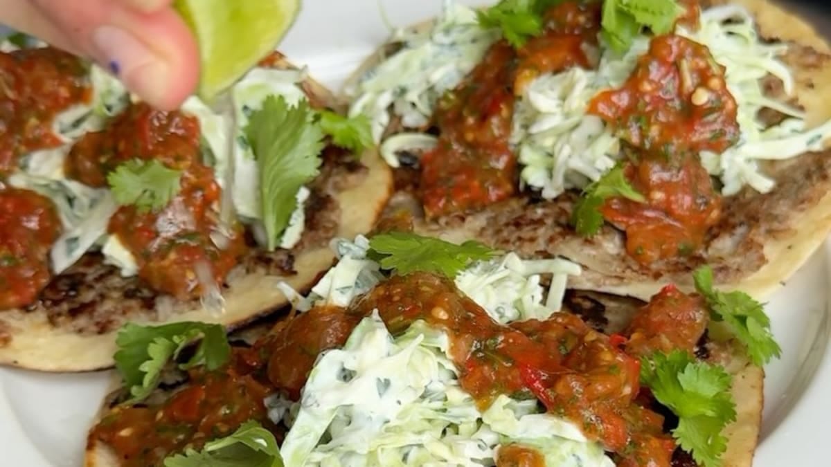 Smashed Turkey Tacos with Salsa Rossa